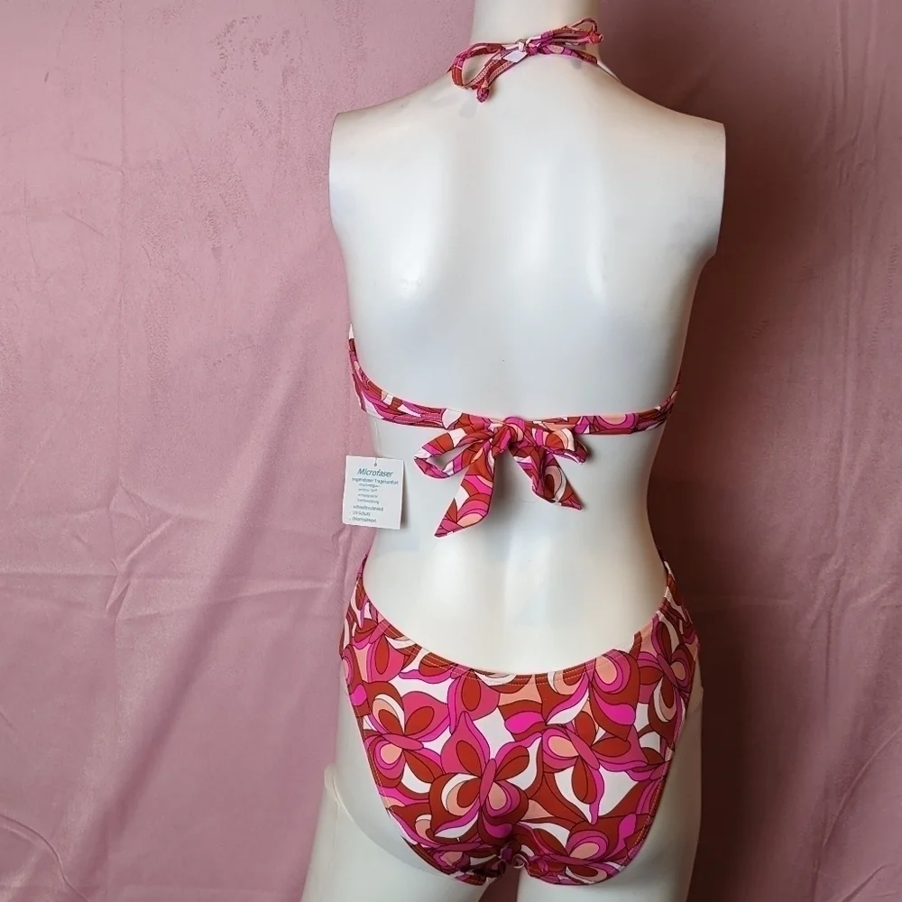 Venus Lascana Pink and Red Butterfly Cut Out Halter Monokini Swimsuit size 4